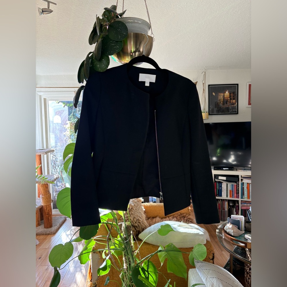 Boss black suit asymmetrical zip jacket with silver hardware & pockets